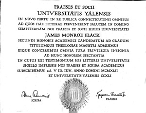 Jim Flack Yale Divinity School Diploma