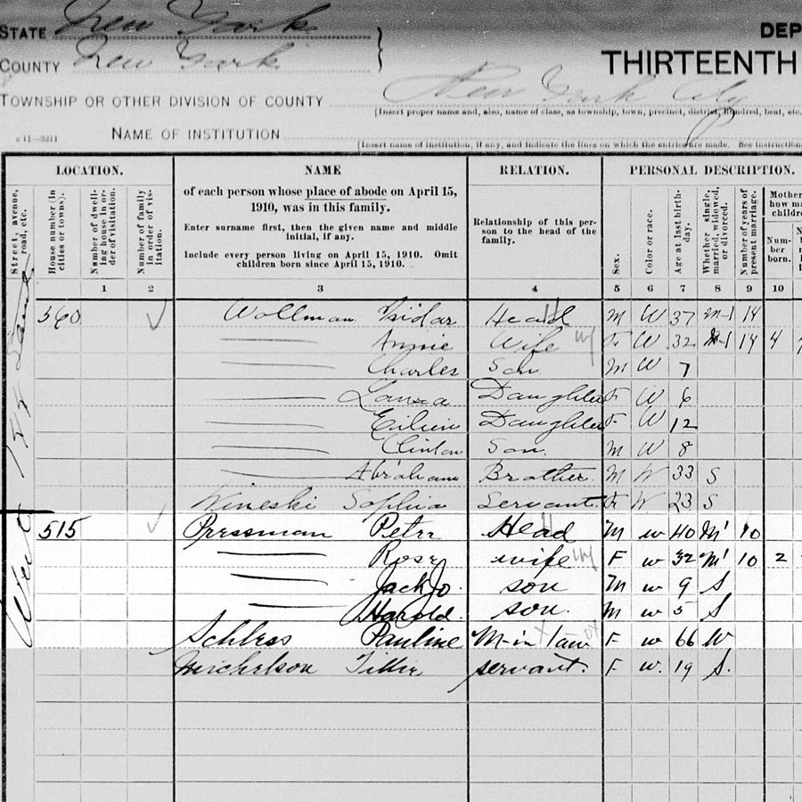 Pressman Family 1910 Census